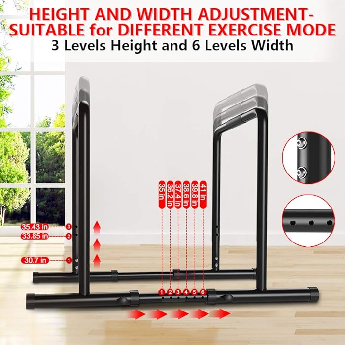 Image 4 - Yoleo Adjustable Dip Bar- 500lbs Dip Station Portable Functional Fitness Bar with Safety Connector, Heavy Duty Dip Stand Body Press Bar Parallette Exercise Bar Workout Equalizer for Calisthenics