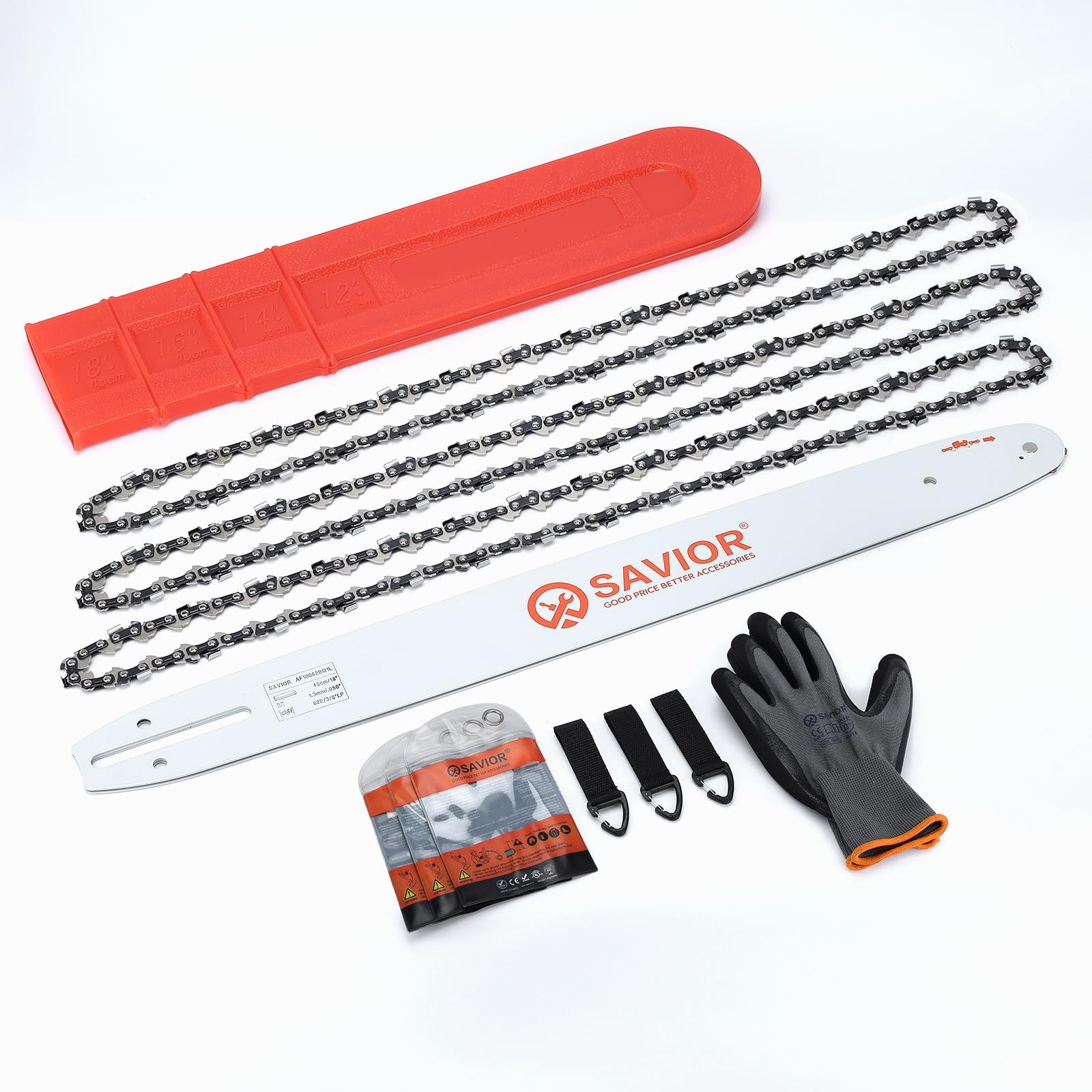 Savior 18 Inch Chainsaw Guide Bar and Chain Combo, 3/8" LP Pitch .050 ...