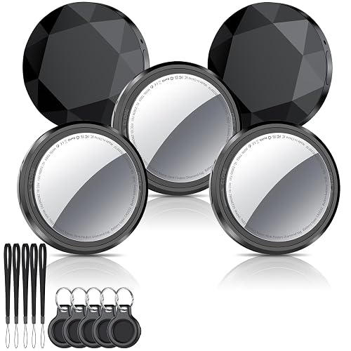 QCOQ Air Tracker Tags-5 Pack, Black | Bluetooth Trackers Work with Apple Find My (iOS Only), Smart Tags with Protective Case/Keychain/Lanyard, Item Finder for Luggage/Key/Suitcase, Replaceable Battery
