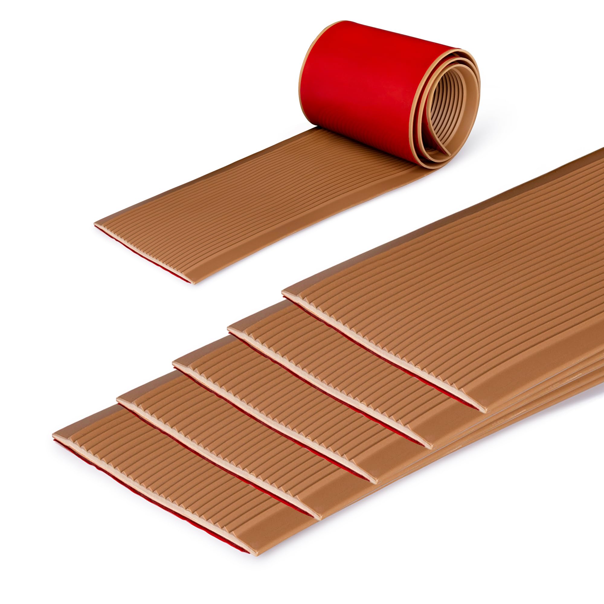 Photo 1 of Rubber Bond 4x36in Anti Slip Stair Treads (5-Pack) - Waterproof Outdoor/Indoor Heavy Duty Non-Skid Tape for Stairs - Adhesive Rubber Grip Strips for Steps & Ramps - Brown