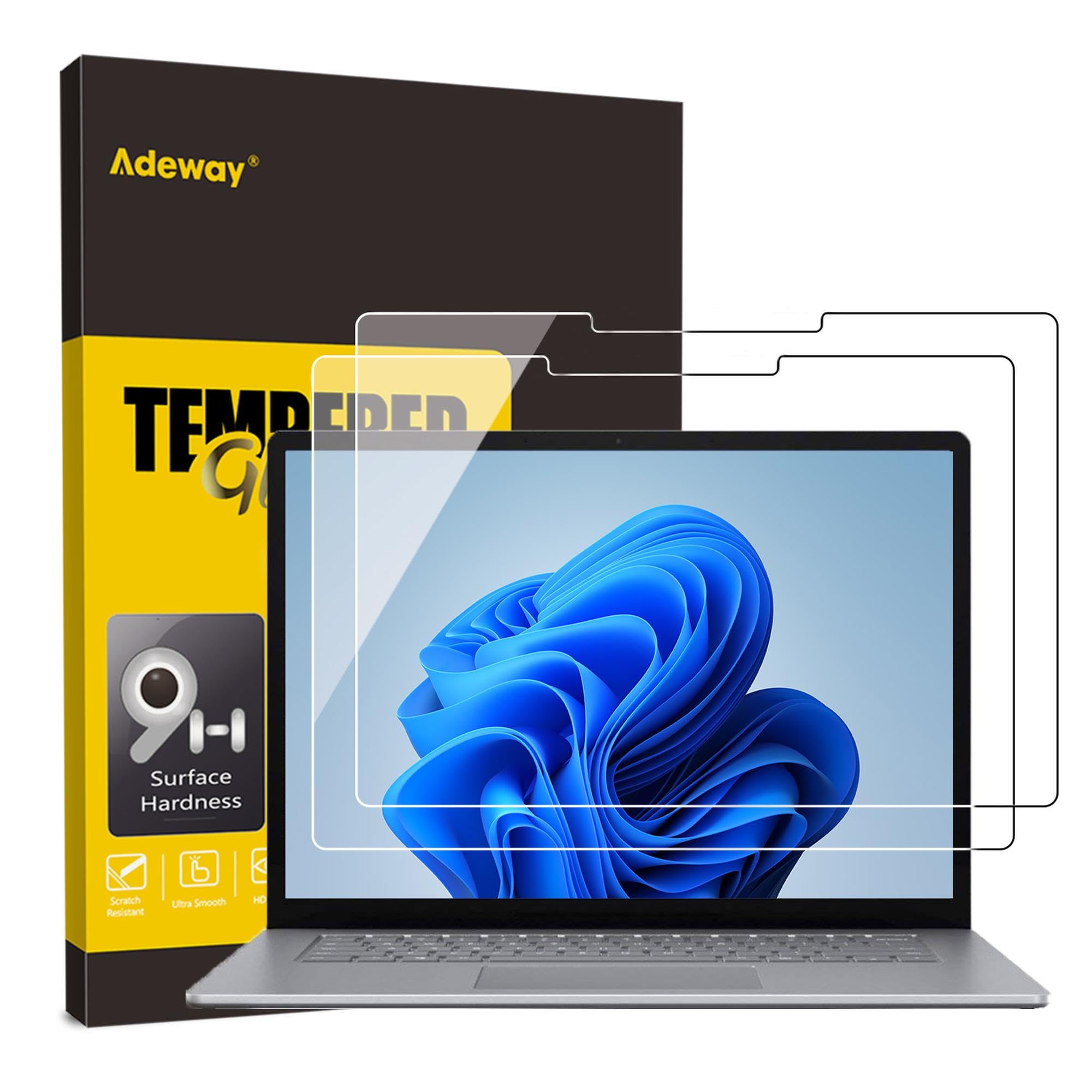Adeway (2 Stück) Microsoft Surface laptop 5/4/3/2/1 13.5 Zoll Schutzfolie,Einfache Installation/Präzise Ausschnitte/Hartglas