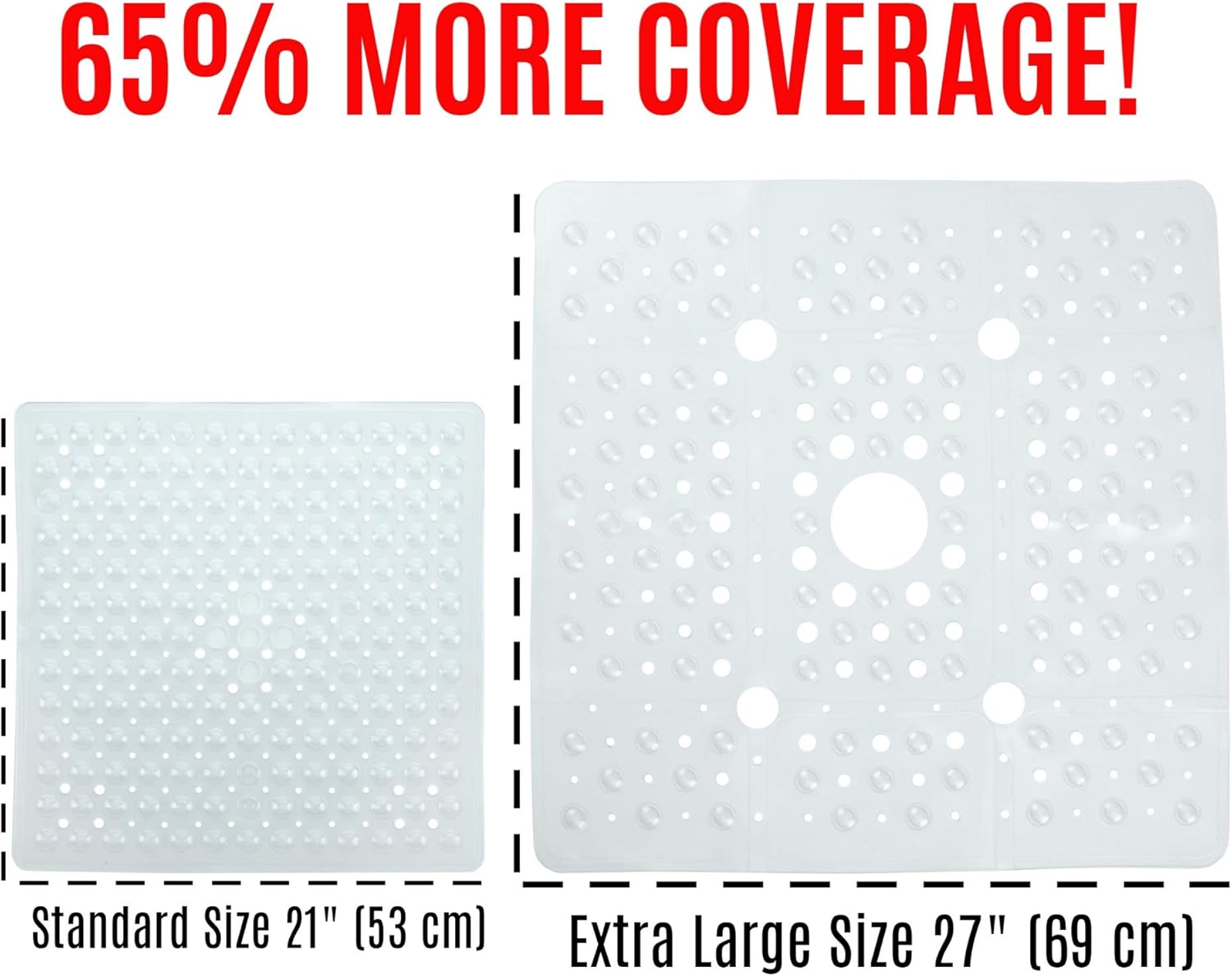 SlipX Solutions Extra Large Square Shower Mat Provides 65% More Coverage & Non-Slip Traction (27" Sides, 100 Suction Cups, Great Drainage) (Clear): Kitchen & Dining