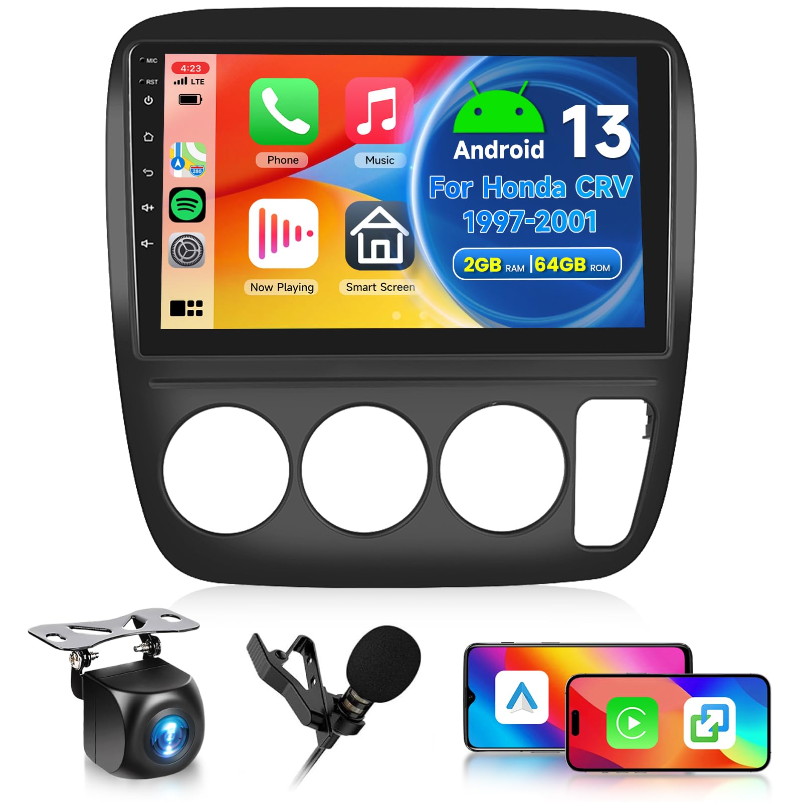 Photo 1 of [2GB+64GB] Android Car Stereo for Honda CRV 1997-2001 Head Unit, Wireless Carplay Android Auto Mirror Link, 9 Inch Touch Screen Car Radio GPS,Bluetooth, WiFi, FM RDS Radio,BT/SWC/EQ