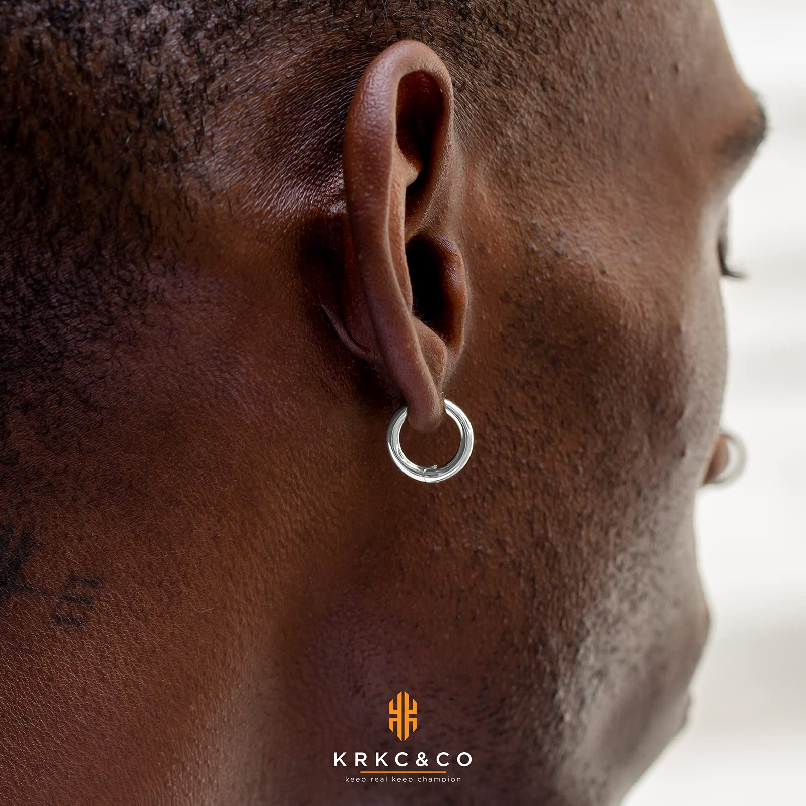 KRKC&CO KEEP REAL KEEP CHAMPION KRKC&CO Hoop Earrings Sterling Silver for Men, Birthday Gift for Him, White Gold Plated Round Hoops for Men & Women 15mm, Fathers Day, Anniversary