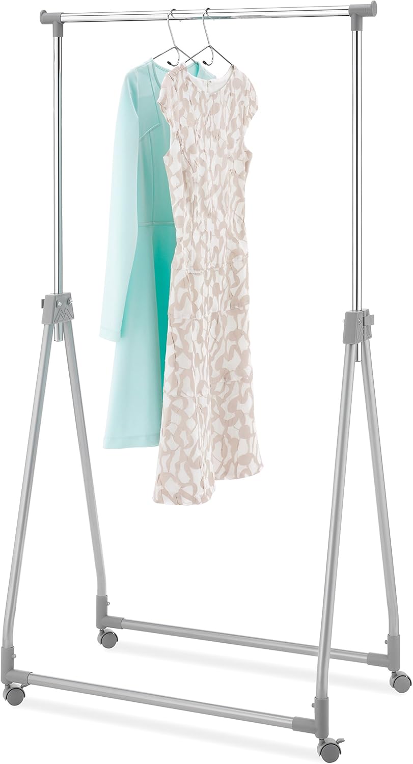 Whitmor Foldable Garment Rack - Rolling Clothes Hanger - Adjustable Height: Home & Kitchen