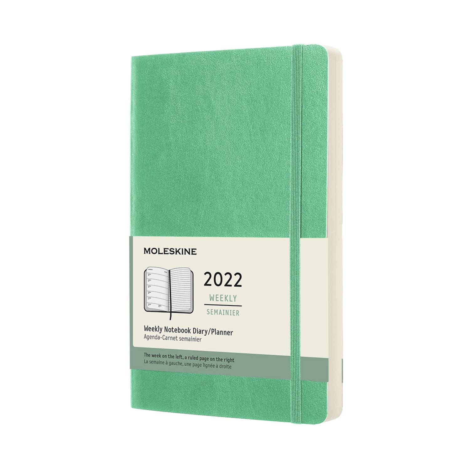 Moleskine Weekly Planner 2022, 12-Month Weekly Diary, Weekly Planner and Notebook, Hard Cover, Large Size 13 x 21 cm, Colour Ice Green, 144 Pages