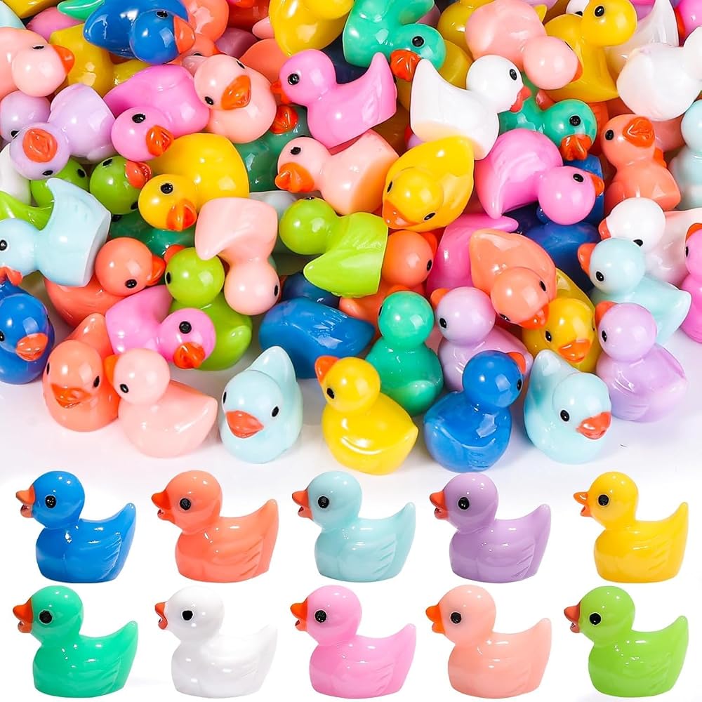 JOLCEEY 200pcs Mini Ducks Resin Tiny Ducks Aquarium Dollhouse Decor 10 Colors