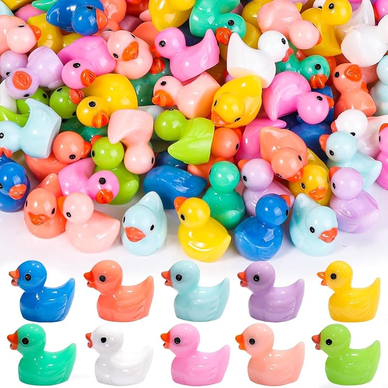 JOLCEEY 200pcs Mini Ducks Resin Tiny Ducks Aquarium Dollhouse Decor 10 Colors