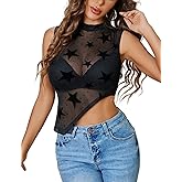 Avidlove Women Camisole Tops Sheer Mock Neck Tank See Through Summer Mesh Shirts Asymmetrical Top Clubwear