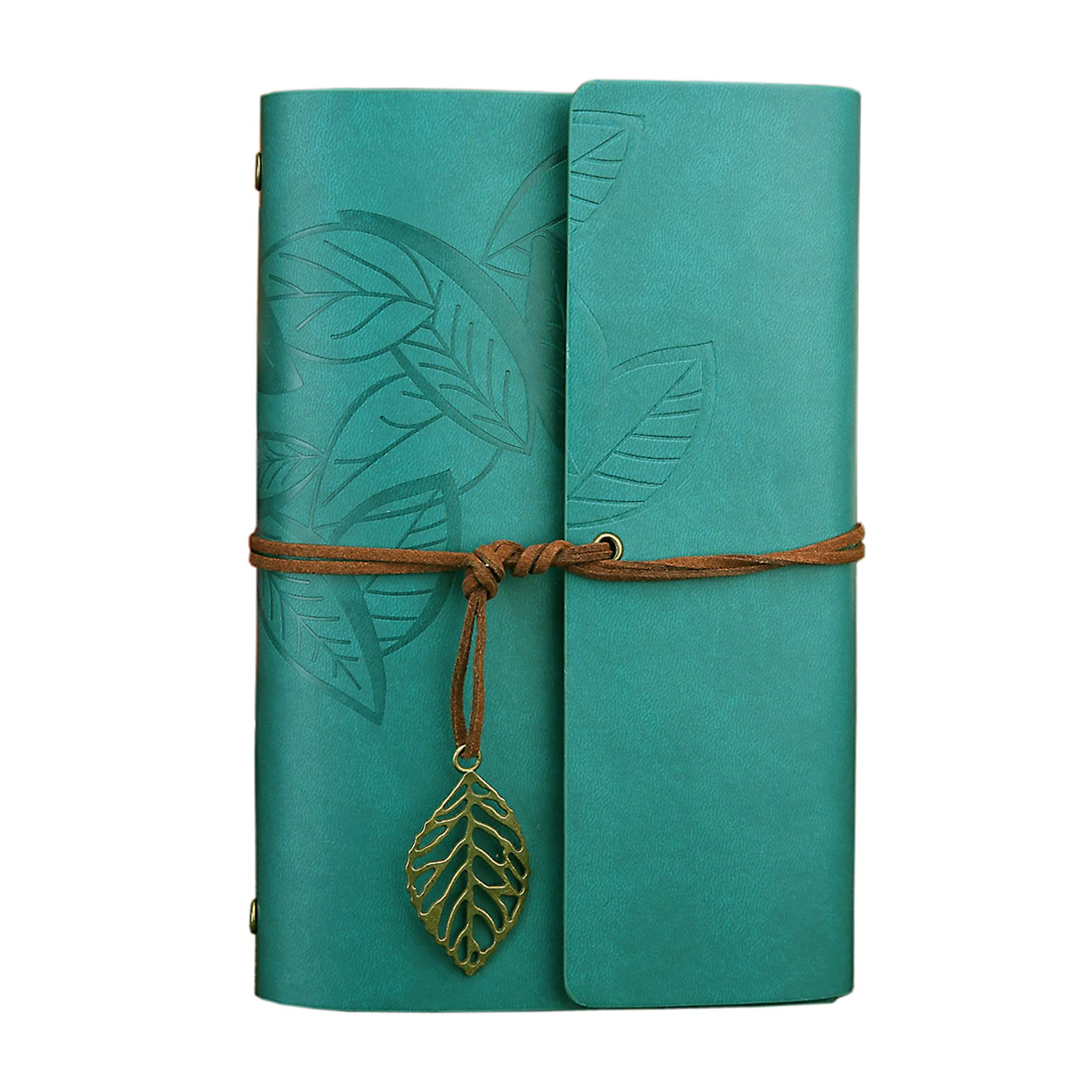 NectaRoy Vintage Retro PU Leather Cover Notebook Journal Diary, Leaf Pattern Spiral Blank String Daily Notepad, Kraft Paper, Retro Pendants, Classic Embossed, Loose Leaf