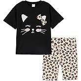 PATPAT Girls Summer Outfits Size 4-14 Years Graphic Print T-Shirts and Biker Shorts 2 Piece Outfit Kids Cute Clothing Sets