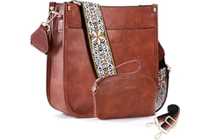 HKCLUF Crossbody Bag Purse for Women 2PCS/Set Leather Hobo Handbag Wallet Set With 2Adjustable Guitar Strap Shoulder Bag