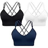 UOOMON Sports Bras for Women V-Neck Strappy Sports Bra Padded Cross Back Medium Support Workout Yoga Bra 3 Pack