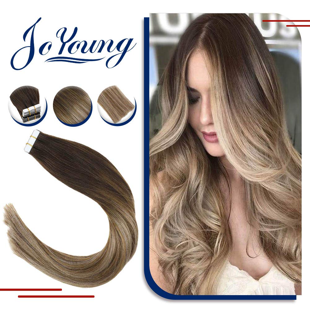 Joyoung 22 Straight Hair Extensions Tape In Balayage Dark Brown To