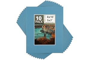 MBC MAT BOARD CENTER Mat Board Center, Pack of 10, 8x10 for 5x7 Color Mats - Bevel Cut, Acid Free, 4-ply Thickness, White Core - for Pictures, Photos, Framing, Dynamic Blue
