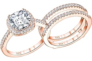 Blongme 2.66CT Wedding Engagement Rings Set for Women 925 Sterling Silver Cushion Halo CZ Wedding Bands Promise Bridal Ring Enhancer for her Size 4-12