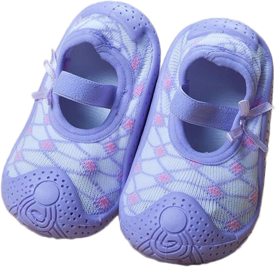 iEndyCn Summer Infant Socks Anti Slip Newborn Baby Boy Socks With Rubber Soles Cartoon Kids Toddler Girl Cotton Socks (about 14 cm, Purple Rhombus)