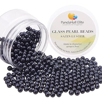 PandaHall Elite 400Stk 6mm ca .Klein Satin abstrahlend Glas Round Perle Schmuck DIY runde Schwarz