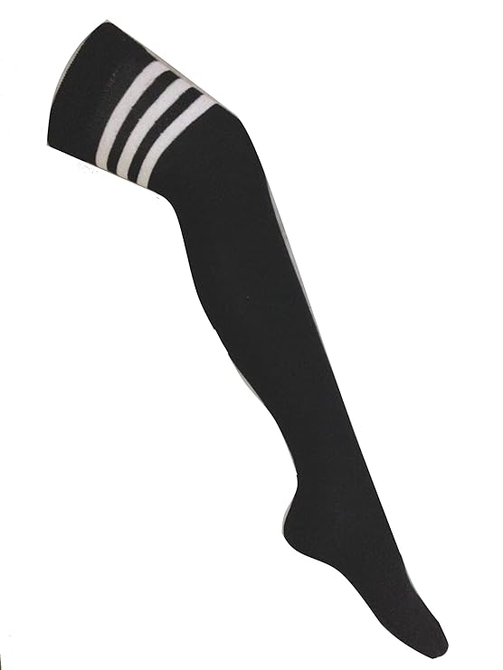 Damen Overknees, Schwarz mit Weiß, Schiedrichter-Look