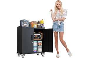 KILISTEELS Metal Garage Storage Cabinet with Wheels,Adjustable Shelves with Doors and Lock,Sturdy and Durable Heavy Duty Utility Storage Cabinet for Office/Kitchen/Pantry Organizer