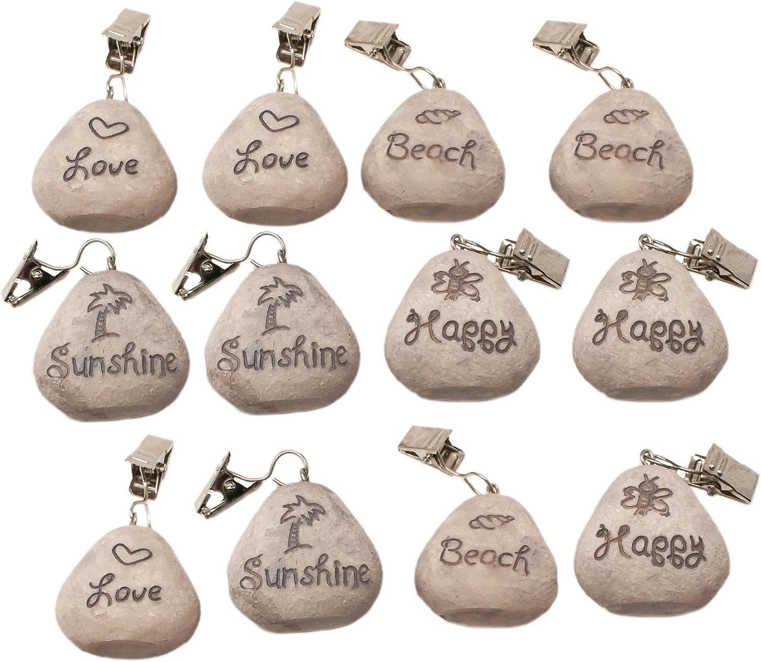 ToCi tablecloth pompoms in a set, table cloth holder in beach look and stone look, tablecloth weight with clip - 12