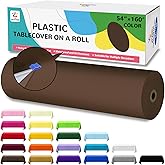 ZHZJCKSHB 54IN X 160FT Plastic Table Cover Roll with Cutter Box, Cut to Size Plastic Table Cloths for Parties, Birthday, Disposable Tablecloth Roll for All Shape Tables (Brown, 54 Inch X 160 Feet)