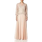J Kara Womens Long 3/4 Sleeve V-Neck Beaded Faux Wrap Dress