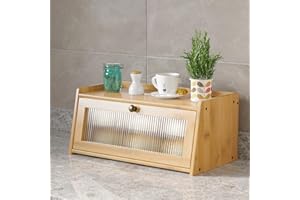 Bamboo Bread Box for Kitchen Counter, Wooden Large Capacity Bread Storage Bin with Window Bread Holder (Nature, Single Layer)