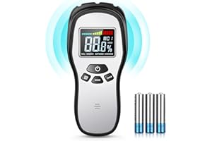 POVLEN Pinless Wood Moisture Meter Detection - Firewood Moisture Meter Digital Moisture Detector for Lumber Drywall Firewood Masonry Woodworking Plaster Floor Concrete Building with LCD Display Sound Alarm