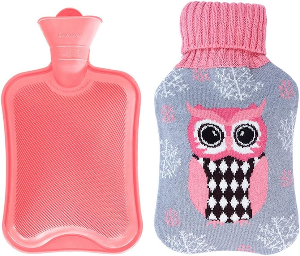 Hot water bag, natural rubber and cartoon soft knit protection to keep warm and comfortable ( Color : Pink )