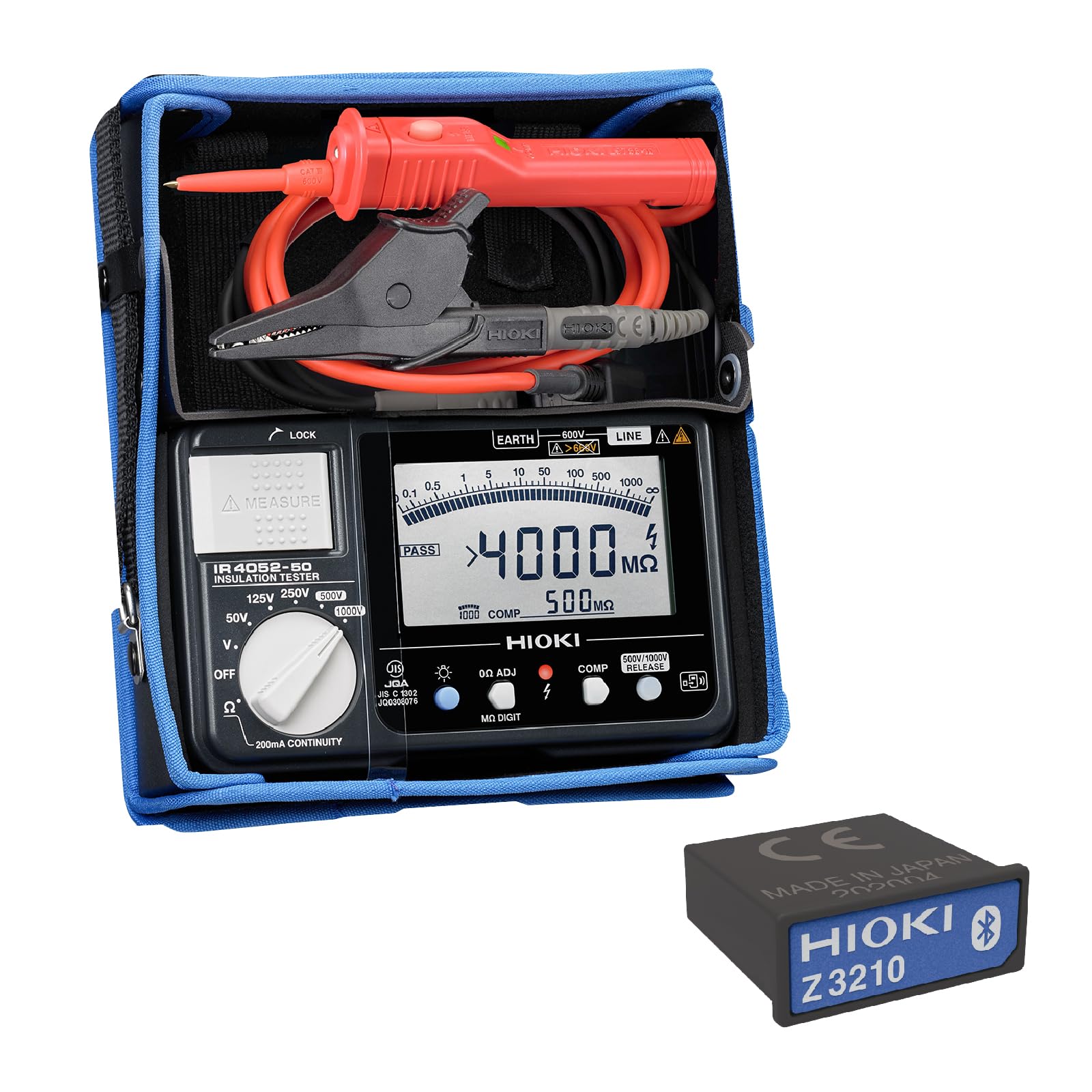 HIOKI (日置電機) IR4052-91 絶縁抵抗計ワイヤレスセット メガー テスター Bluetooth通信 日本製 JIS認証 デジタル 5レンジ 50V 125V 250V 500V 1000V商品画像