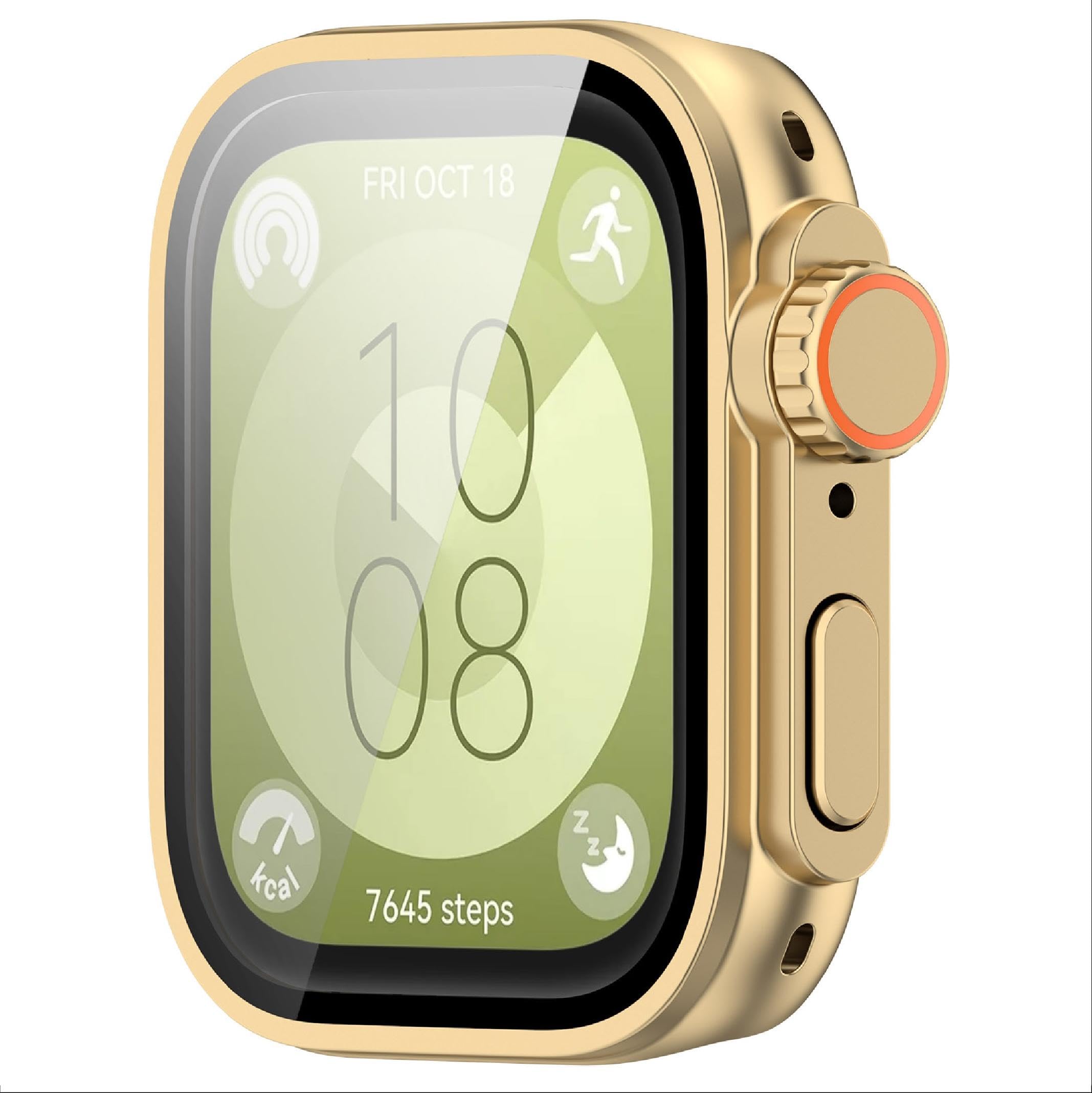 GIOPUEY Case Compatible with Huawei Watch Fit 3, Glass Protective Film + Hard Plastic Bezel, Huawei Watch Fit 3 Cover - gold