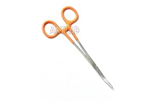 ARTLAB German Vinyl Grip Locking Straight & Curved Hemostat -Hemostat Forceps- Stainless Steel Locking Tweezer Clamps - Ideal Hemostats for Nurses, Fishing Forceps, Crafts and Hobby (Orange CVD 6.25")