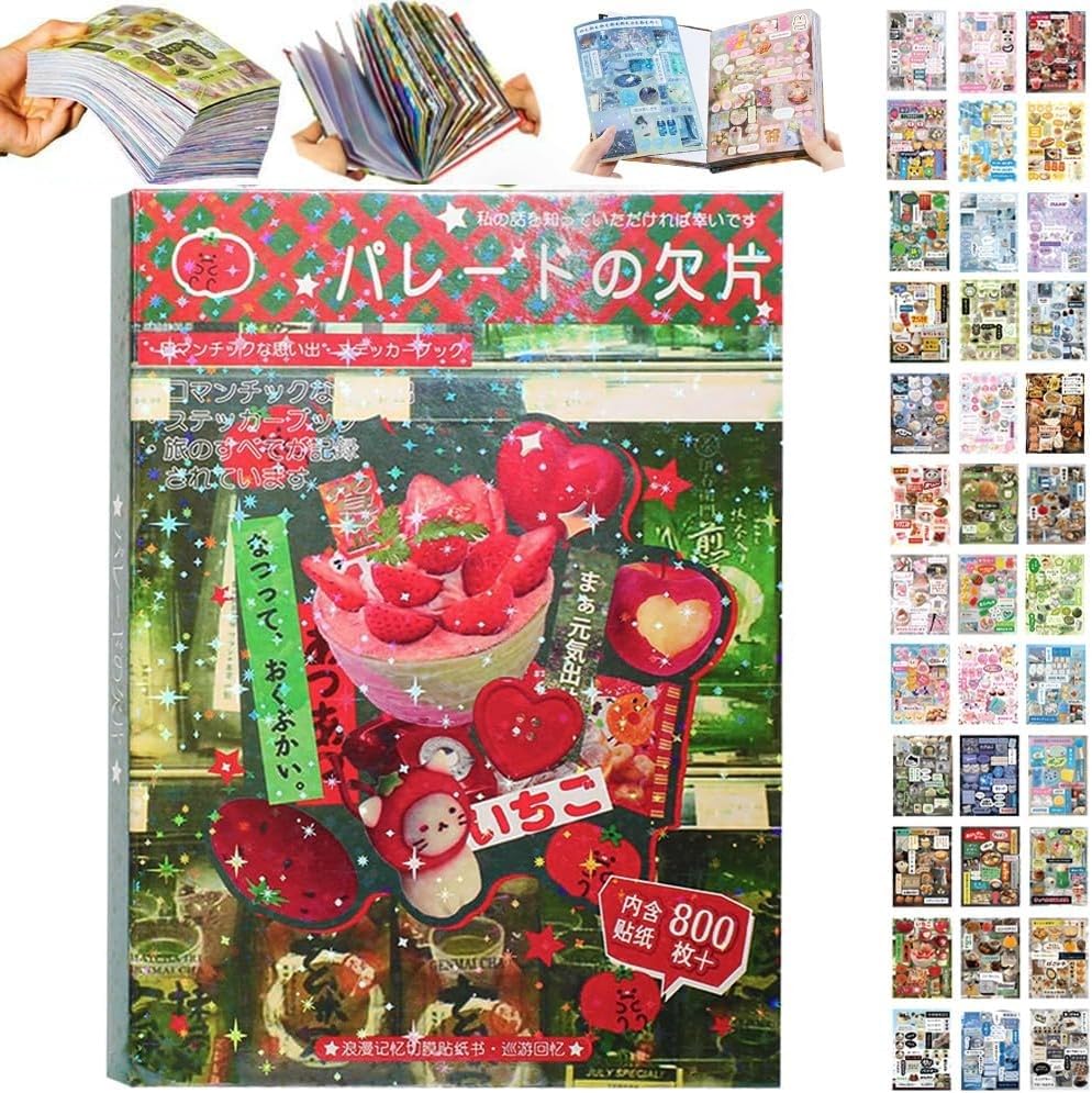 Japanese Manga Style Sticker Book, 45 Sheets of Romantic Memory Series Comic Books Style Material Decoration Stickers - 800+ Designs in 1 Book for DIY Scrapbooking Journaling Handbook Decoration (A1)