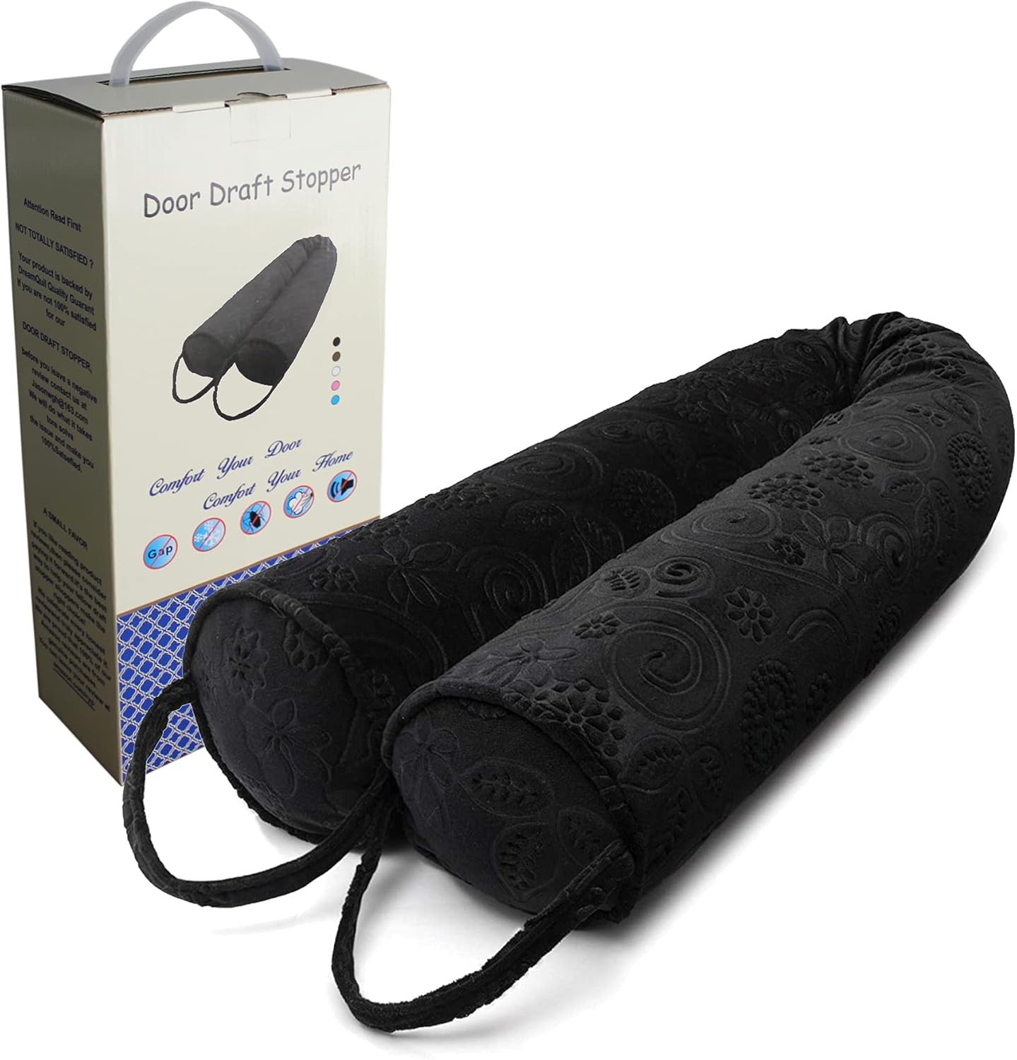 Draft Stoppers - Under Door Draft Stopper 36 Inch, Weighted Door Draft Blocker Snake Door Sweep with Loop and Weather Stripping Removable, Heavy Duty Draft Guard Noise Sound and Windproof for Doors and Windows, Black