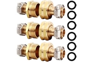 YELUN Solid Brass Garden Hose Repair Connector with Clamps Hose End Repair Kit,Fit for 3/4"Garden Hose Fitting,Male and Female Hose Fittings(3/4"-3 Set)