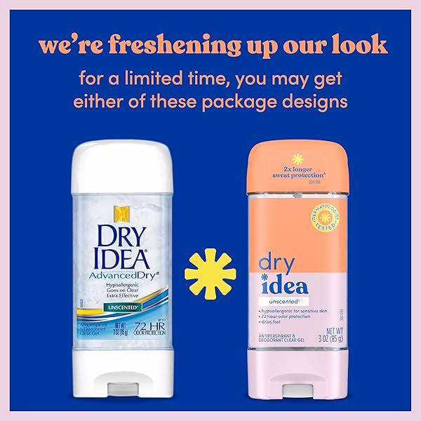 DRY IDEA GEL DEODORANT & ANTIPERSPIRANT FOR WOMEN – HYPOALLERGENIC FOR SENSITIVE SKIN, 2X LONGER SWEAT PROTECTION, 72HR ODOR CONTROL, UNSCENTED, WOMENS DEODORANT, 3 OZ