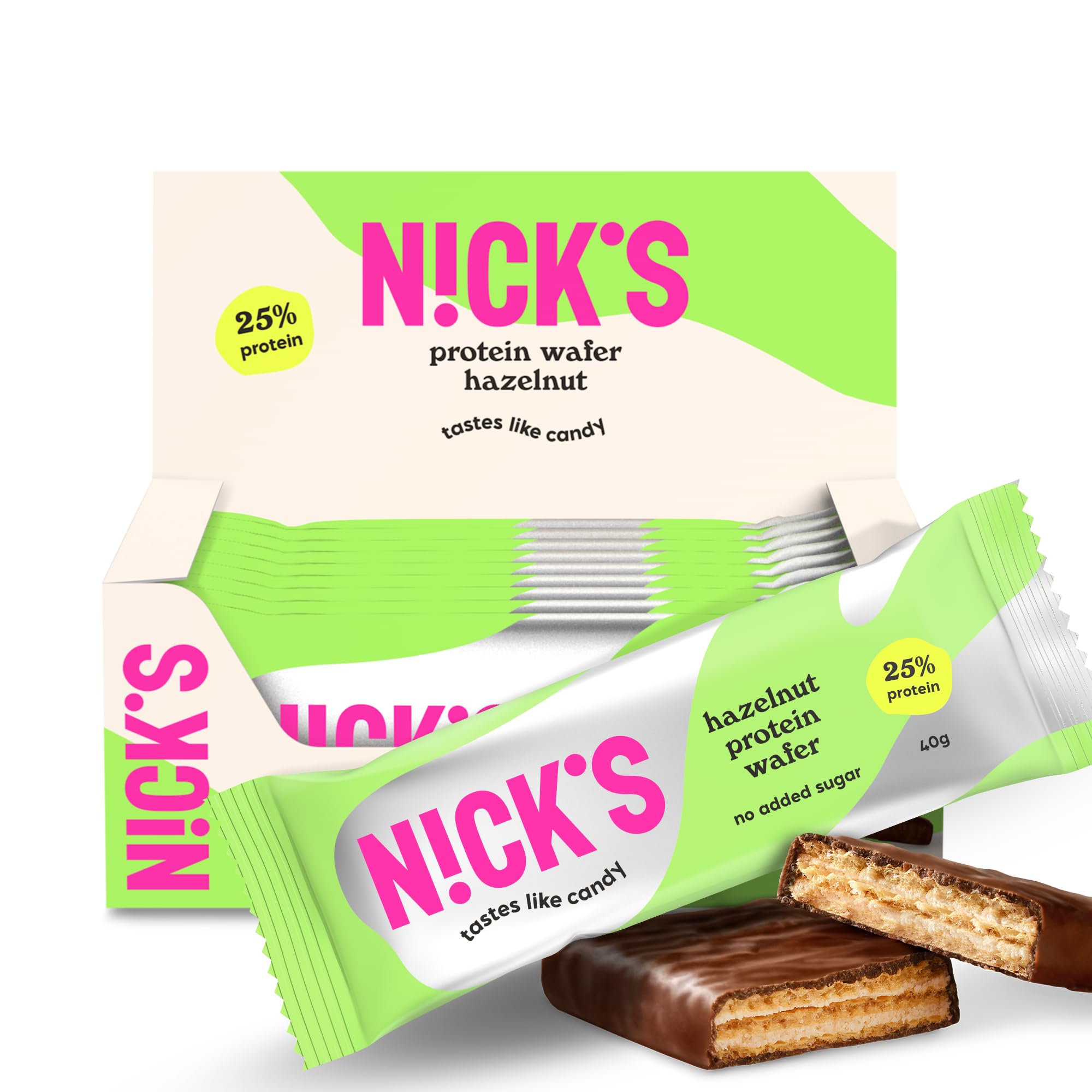NICKS Protein Wafer Bars Hazelnut | 25% Protein | 203 Calories | Low carb Biscuits Snack Bar No Added Sugar Gluten free (9x40g)