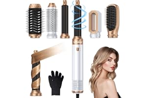 UKLISS 6 in 1 Blow Dryer Brush,Hair Dryer Brush with Ionic Technology, Multifunctional Styler Styling Tools, Auto Air Curler for Hair, Fast Styling for Most Hair Types, Safe ALCI Plug (White Gold)