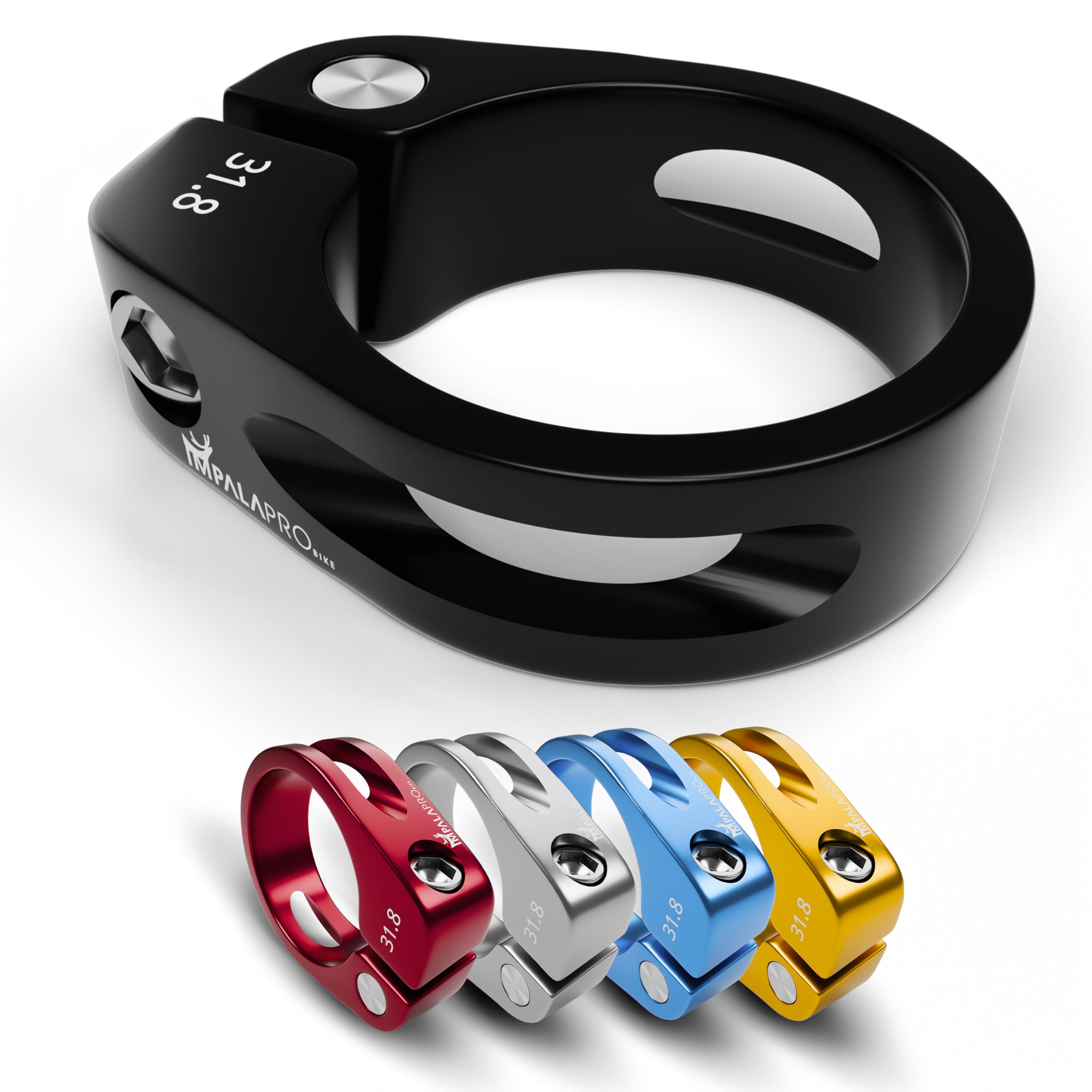 IMPALAPRO Seatpost Clamp 34.9 mm / 31.8 mm – Ultralight 38gCNC 7075 Aluminium Bike Seat Clamp for MTB, Road & Folding Bikes, Anti-Rust Anodised Finish (Black, 31.8 mm)