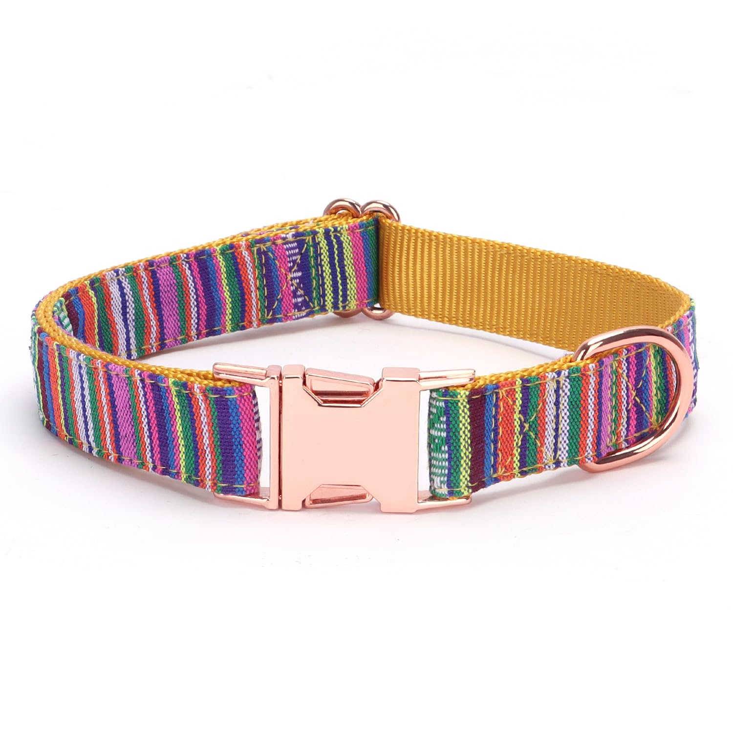haoyueer Multi-Colored Stripe Dog Collar, Soft Adjustable Dog Collars with Metal Buckle for Small Medium Large Dogs, Perfect Pet Collar Gift (M, Yellow)