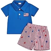 Toddler Baby Boy 4th Of July Outfit American Flag Embroidery Polo T Shirt Striped Stars Shorts Baby Boy Summer Outfit