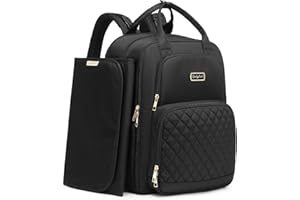 Qualyphant Diaper Bag Backpack - Extra Large Diaper Bag for 2 Kids Twins (Expandable 30-38L) - Travel Baby Backpack with Changing Pad for Mom Dad (Quilted, Water Resistant, Black)