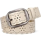 JASGOOD Women's Hollow Flower Genuine Leather Belt for Jeans Pants Wide Belt for Ladies