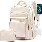 MDODO Laptop Backpack for Women,Travel Backpack with Laptop Compartment,Casual Daypack College Bookbag Computer Backpack for Work with Small Organizer Bag,Beige