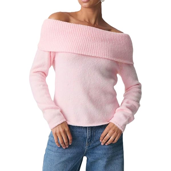 【ララ】 Off The Shoulder Pullover Women's Chunky Knit Off Shoulder Sweater Casual Long Sleeve