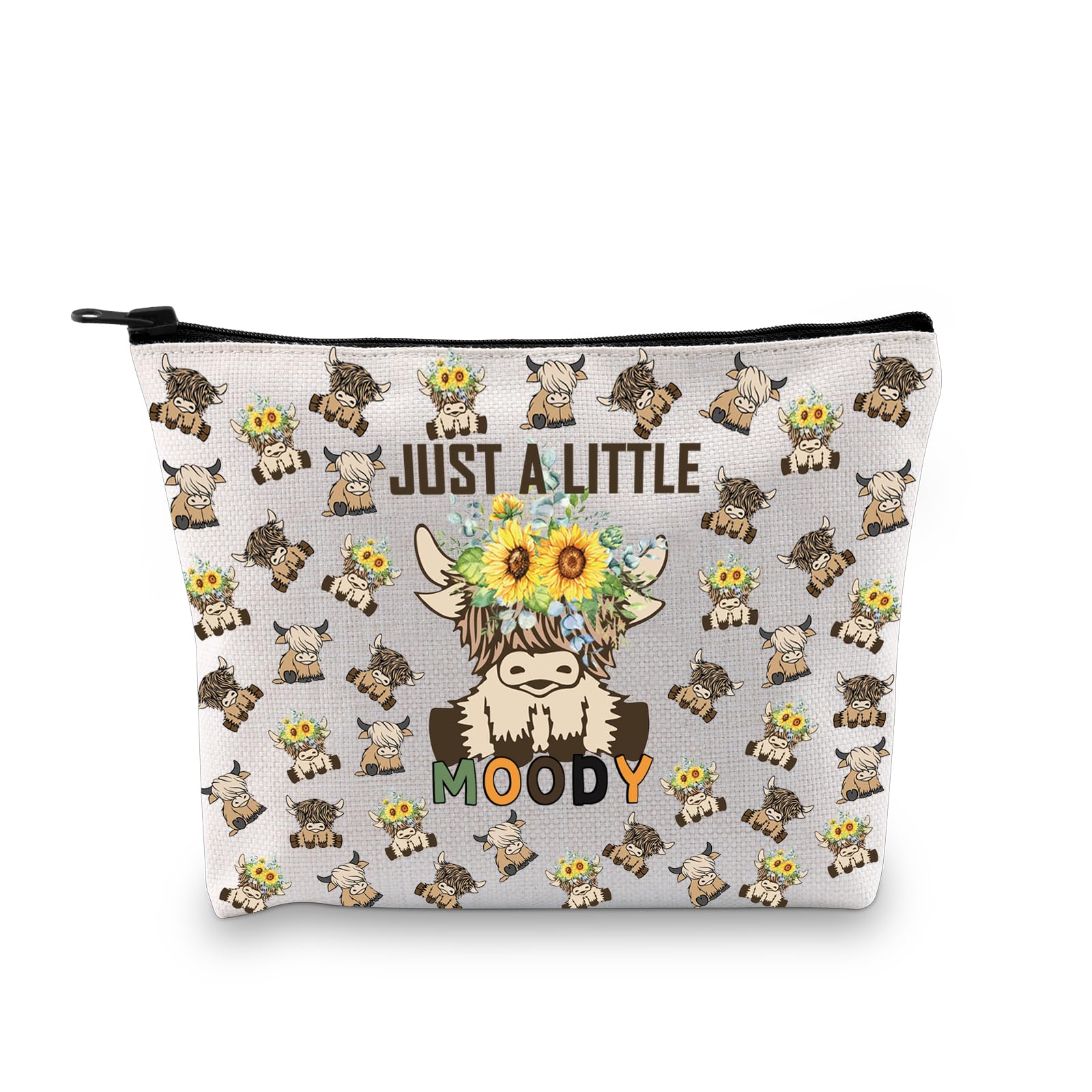PLITI Highland Cow Lover Gifts Just a Little Moody Highland Cow Makeup Bag for Scottish Highland Cow Fan Gift Cow Mom Gift (Little Moody Cow bagU)