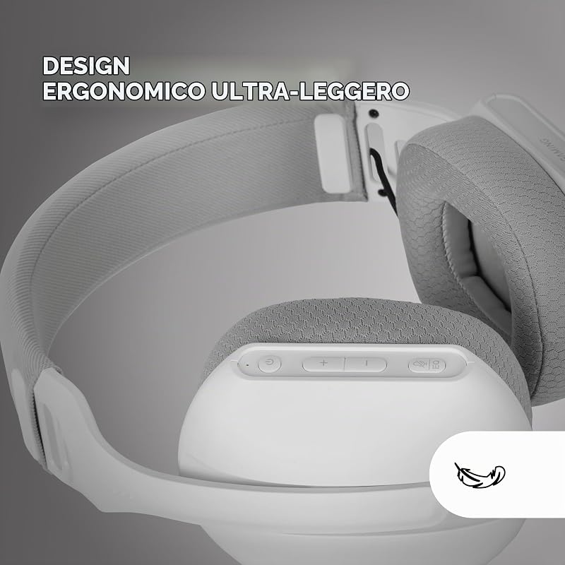 MHW-PRO, Cuffie Gaming Wireless ARGB Flow, Suono Surround 3D 7.1, Bluetooth 5.3 + 2.4GHz + Jack 3.5mm, Design Ergonomico Ultralight, Doppio Microfono, Multiplatform, Bianco