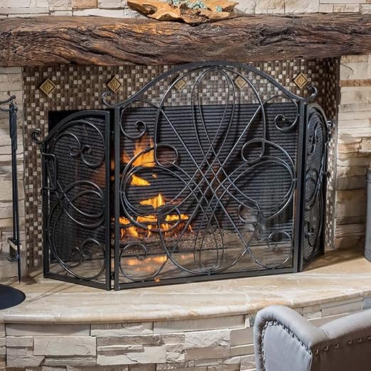 SUBBYE Pantalla Chimenea 3-Panel De Gran Chimenea De Pantalla, Marco De