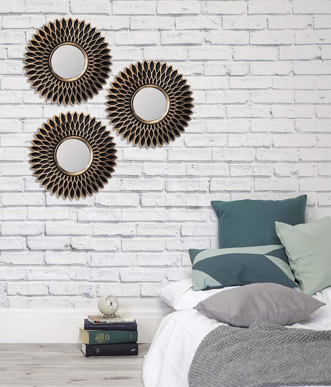 Art Street Round Wall Mirror (10 x 10 Inches, Black, Set of 3)